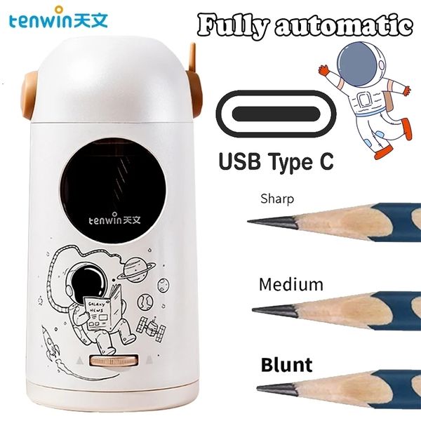 Fisários de lápis Tenwin Cartoon Automático Sharpy Sharpner TypeC Astronauta Encharnedores Electric Lápis Escola Nice Studentário 230818