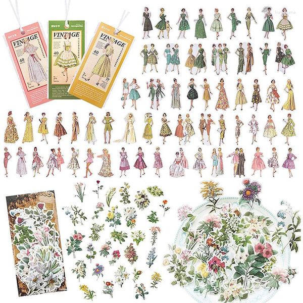 Geschenkverpackung 180pcs Vintage People Washi Sticker Blume für das Journaling Scrapbooking ästhetischer Mode Junk Journal Kit