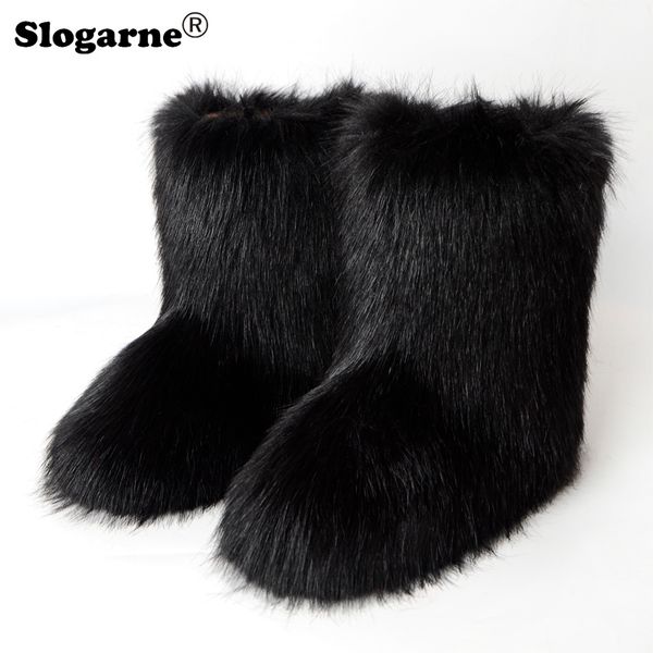 Boots Fashion Fur Women Fluffy Snow Wime Winter The Wimple Plush Blatform Shoes Furry Faux Bottes Luxury 230817