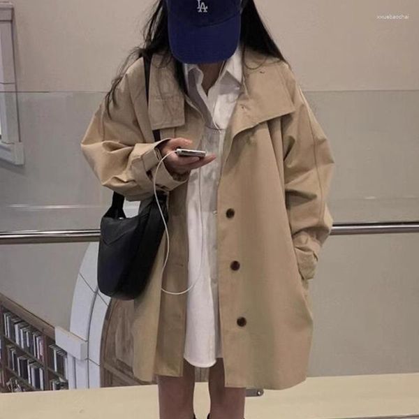 Frauen Trench Coats Superaen Korean Chic Herbst Vintage Style Drehen Sie Kragen Single Breaced Lose Windbreaker Coat Frauen