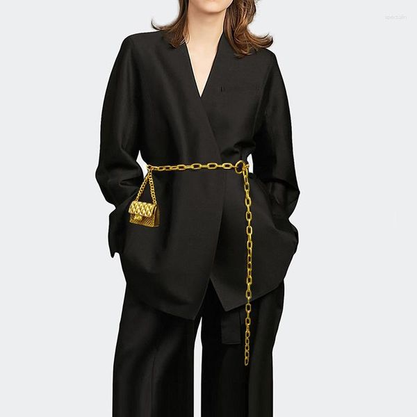 Ремни золотой цепной ремень дамы талия длинный металл для женщин высококачественный женский дизайнерский дизайнерский панк -платье аксессуар