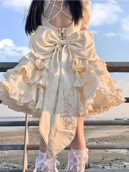 Abiti casual Giallo schiena grande arco abito lolita op carini costumi cosplay principessa