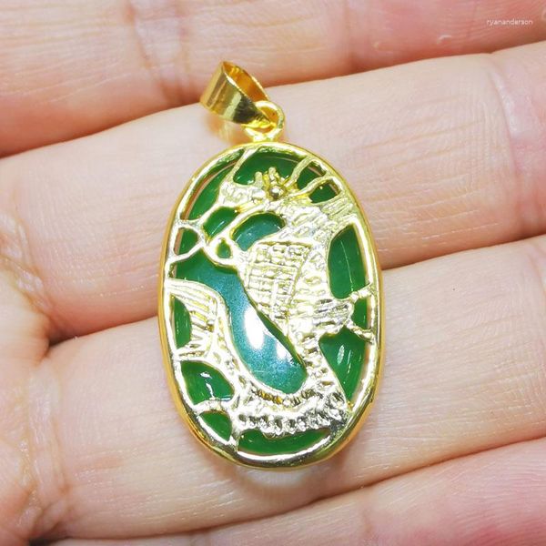 Kolye Kolyeleri Fantezi 25x18mm Yeşil Jades Stone Hollow Kesim Dragon Oval 1 PCS