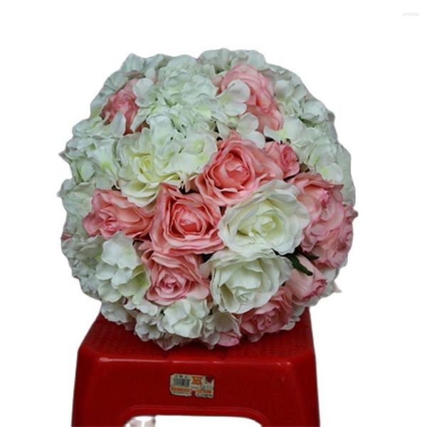 Flores decorativas 35cm 8pcs/lote rosa de seda artificial e hidrangea Decoração de casamento de casamento beijando bola mesa central tongfeng