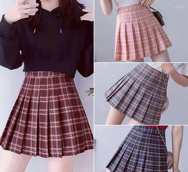 Saias de verão Mini Casual Cantura Alta Plaid Sweet Women A-Line Japonês Escola Japonesa JK Uniforme Tennis Sense Salia Retro de Tênis