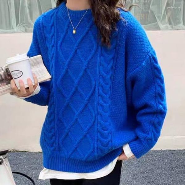 Maglioni femminili Twist Swater Knitting Women Pallover Dress Autunno Inverno Blu Spessi caldi Spessi Bianco Bianco Bianco Y2K Jumper E-Girl