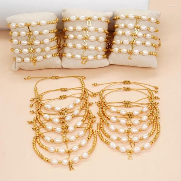 Strand Gold Bated miyuki pulseiras para mulheres adolescentes jóias de amizade de verão letra A-z pérola charme projetar