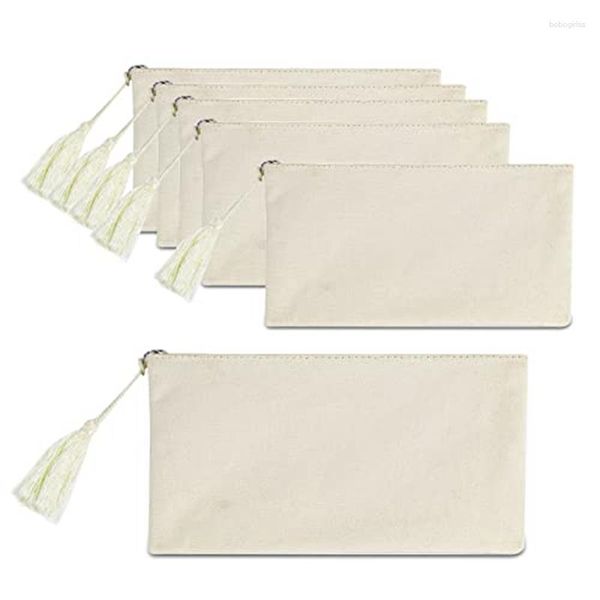 Blank DIY Craft Canvas Bleistift Beutel Make -up -Taschen Taschenkosmetische Tasche (Beige 8,5 x 5,1 Zoll)