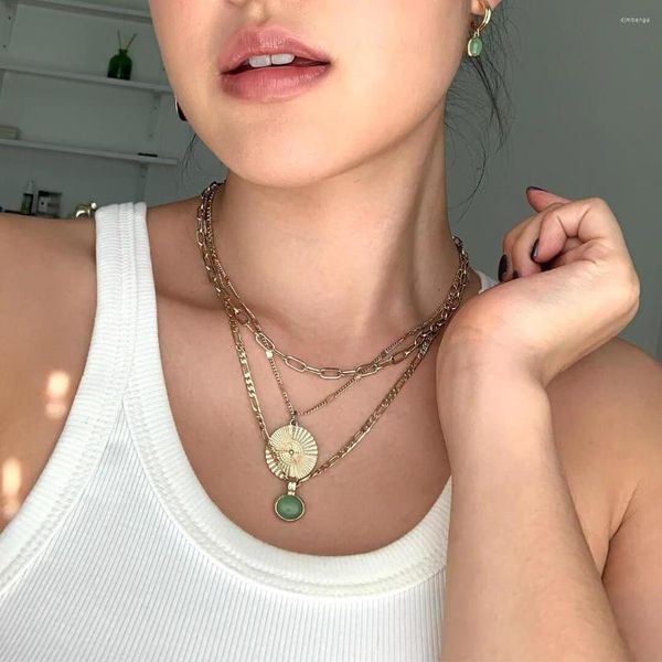 Choker Modetrendy 18K Echtes Goldbeschichtung Natursteinohrringe Halskette für Frauen Mädchen Anhänger Geschenk Schmuck Accessoires