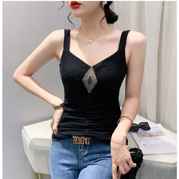 Camicie da donna 2023 Summer European Fashion Diamond Slim Mesh Top Top Top T-shirt