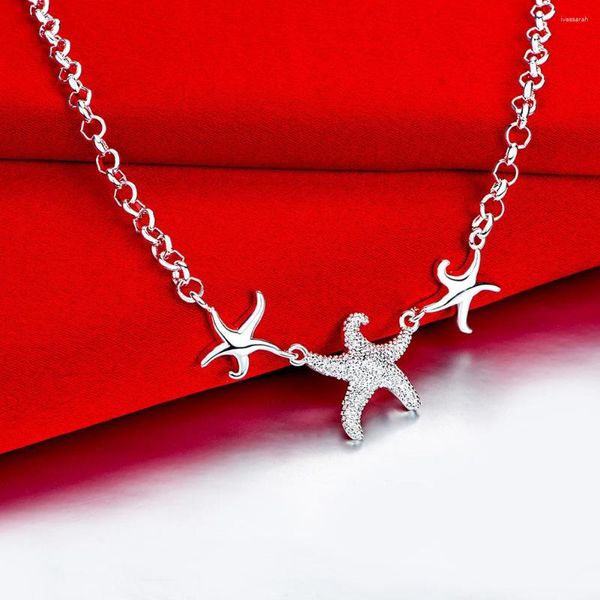 Zincirler 925 STERLING Gümüş Güzel Üç Denizyıldızı Kolyesi Kadınlar için Noble Moda Düğün Partisi Takı Noel Hediyeleri