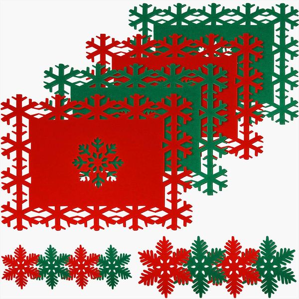 Christmas Placemats Set Selt Tabel Table Place Mats Conjunto de floco de neve e tacos de fetos de festas Decorações de mesa para festas para festa de férias de Natal Red Red Red