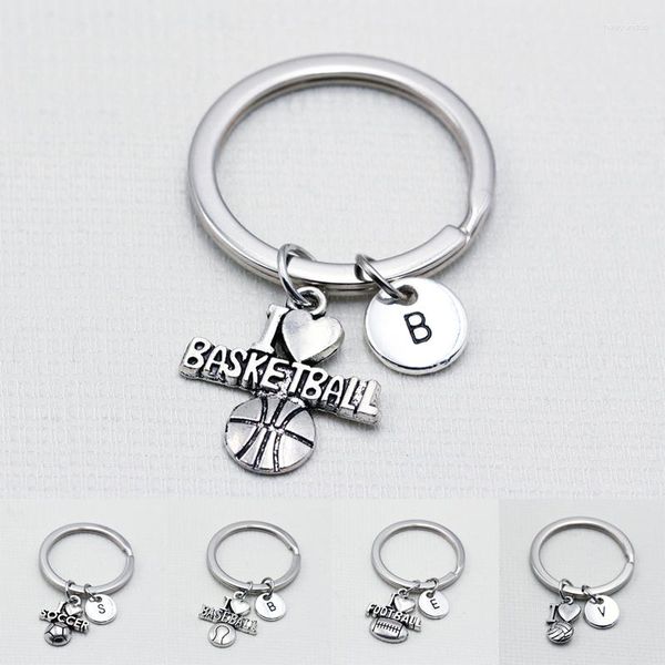 Keychains I Love Basketball Soccer Baseball Volleyball/Keychain Keyrings/Inglês Alfabeto A a Z Chain de chave pendente de letras