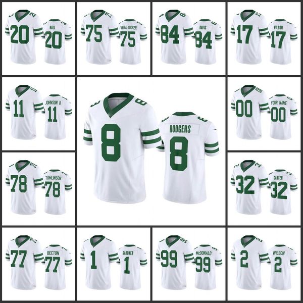 New York''Jets''Men 77 Mekhi Becton 78 Laken Tomlinson 2 Zach Wilson 1 Sauce Gardner Mulheres Juventude Branco Legacy Custom Limited Jersey