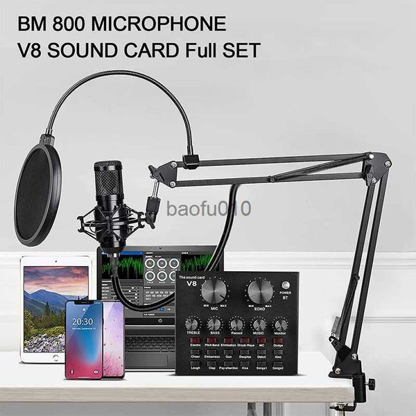 Mikrofone BM800 Professioneller Kondensator Mikrofon -Computer -Aufnahmeklasse großer Membran Live -Streaming -Soundkarte Karaoke Blowout Pre HKD230818
