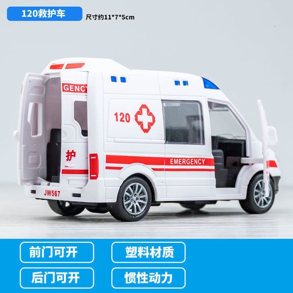Aeronave Modle 1 32 High Hospital Simulation Ambulance Hospital Rescue Metal Car Modelo Retorno com som e liga leve Toys de carro Diecast 230818