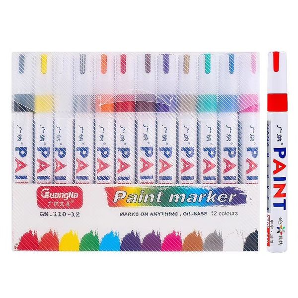 Malenstifte 12 Farben Set wasserdichte Auto Reifen Reifen Tread Gummi -Metall Dauermarker Marker Stift Grafts ölig stapifiziert 230818 230818