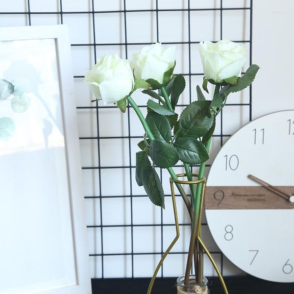 Декоративные цветы 1pc белая роза искусственная ветвь DIY шелковой фальшивый цветок День святого Валентина