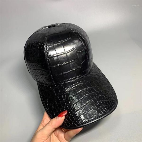 Top Caps Egzotik Gerçek Timsah Belly Cilt Erkekler Sıradan Beyzbol Kapağı Orijinal Timsah Deri Erkek Siyah Ayarlanabilir Snapback Hat