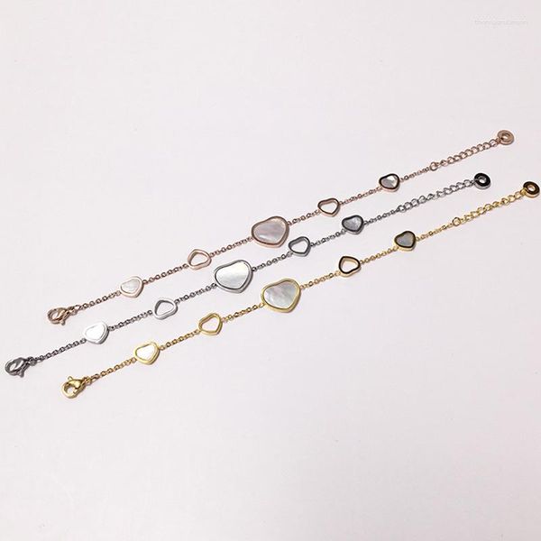 Bracelets de link de alta qualidade Gold/prata/rosa cor de ouro em forma de coração branco Fritillaria Splice Hollow para mulheres jóias de luxo DB046