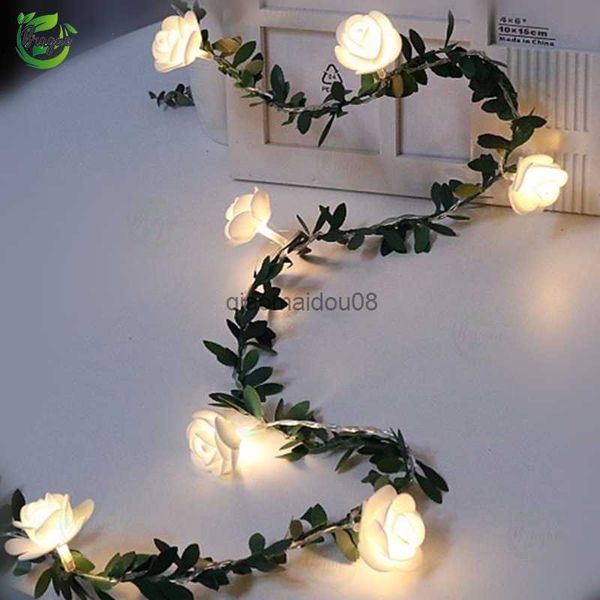 Dekorative Blumen Kränze 3 m 10Les Rose Blume LED Fairy String Lichter Batterieantrieb Hochzeit Valentinstag Event Party Garland Dekor Lampe HKD230818