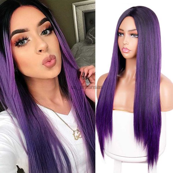 Parrucche sintetiche Werd Purple Sintetica Fiera Fiera Wig Cosplay Long Luci Parruci viola Daily Daily Party Resistente al calore HKD230818