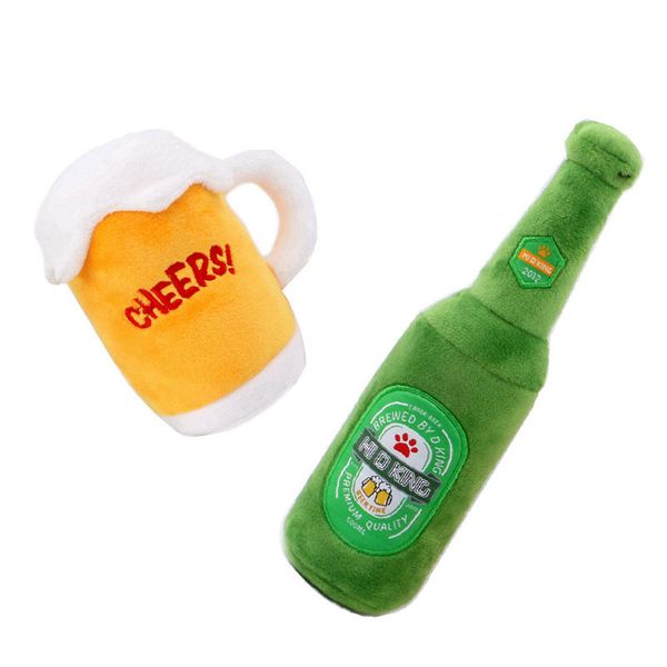 Simulação de pelúcia de cachorro recheado Toys de caneca de cerveja de cerveja garrafa chious