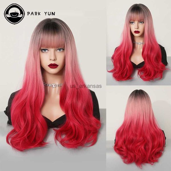 Perucas sintéticas Sereia Red Wigs sintéticos longos e curiosos com franjas de cabelos naturais para mulheres Partido de cosplay diariamente Lolita Resistente ao calor HKD230818