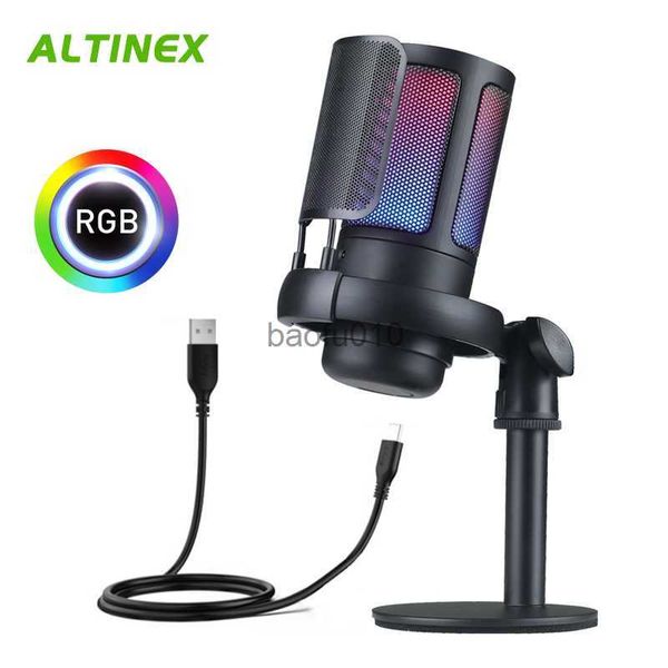 Microfoni Microfono da gioco USB RGB per la registrazione e lo streaming su output per cuffie per Mac PC e il pulsante touch-mute che respira luce Altinex HKD230818