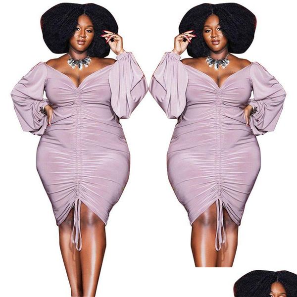 Plus -Size -Kleider Damenkleid sexy Bodycon drapiert hohe Taille Vintage Purple Herbst Langarmock Rock Großhandel Drop Lieferung Bekleidung DH5NV