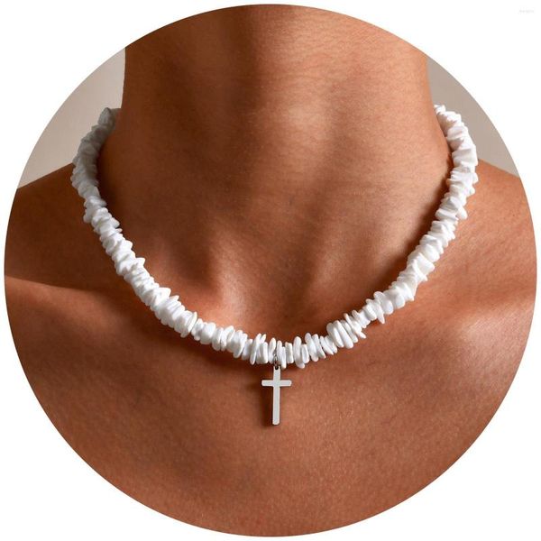 Подвесные ожерелья гавайского стиля Puka Shell Searhell Choker Ожерелье Крест Клавиц для женщин Мужчины Летние пляжные украшения