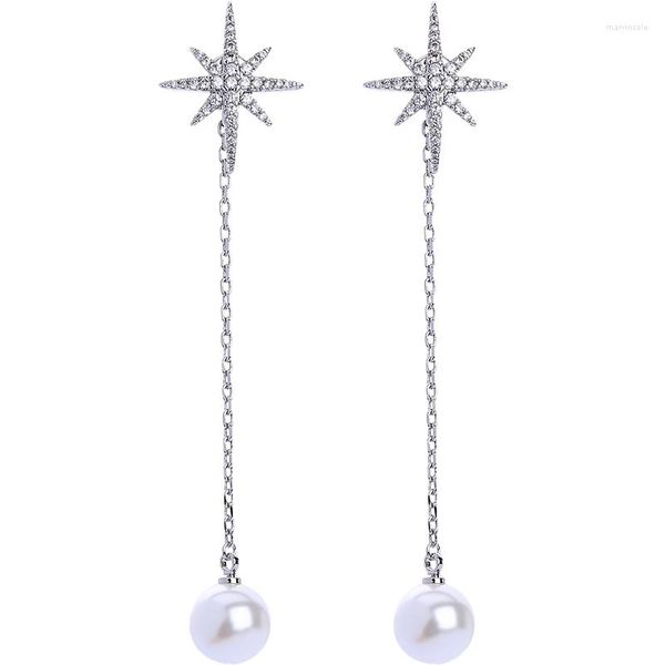 Dangle Ohrringe Mode Schmuck Zirkonstar Schneeflocken Imitation Perlenropfen Ohrring für Frauen Langkettige Acryl -Großhandel -Accessoires