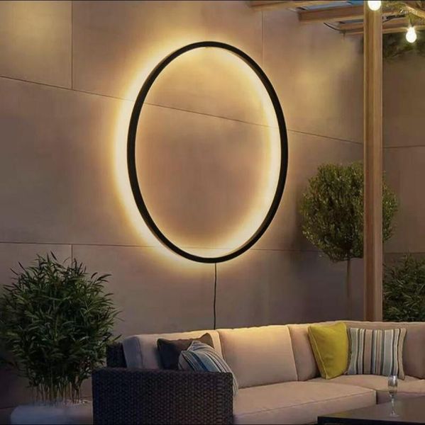 Lampada a muro USB LED rotondo a 3 colori sfondo decorativo moderno design arte semplice arte soggiorno anello divano