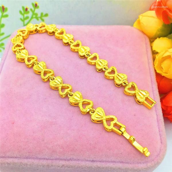 Link Bracelets Fashion Gold Color Bracelet For Women Wedding Engagement Jewelry Heart Linked Girlfriend Birthday Gift