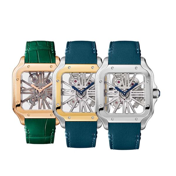 Business Watch Fashion Casal Watches Mens esqueleto de 39,8 mm de quartzo importado Relógios de design à prova d'água, adequado para namoro e presente de presente com caixa para homens