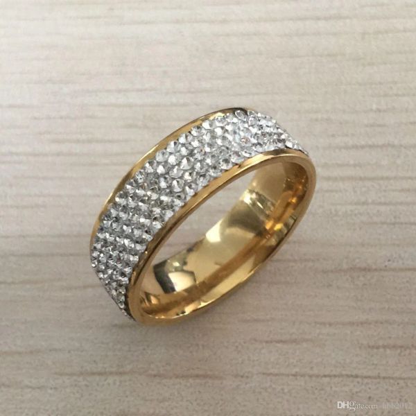 Venda quente 316l aço inoxidável dourado anel de casamento de diamante de diamante anel de cristal para mulheres amantes de meninas frete grátis
