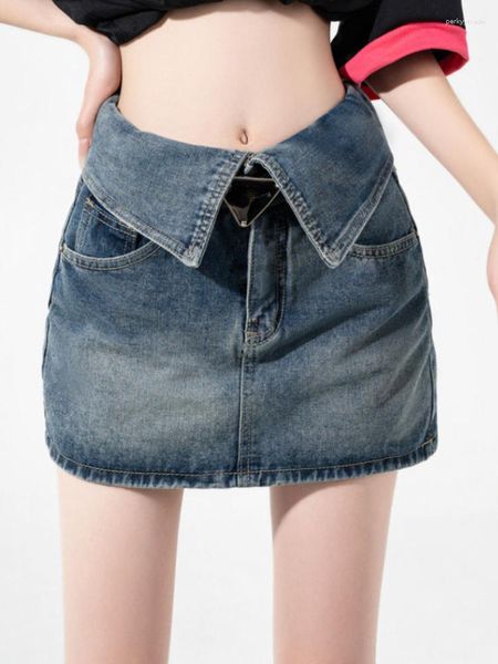 Юбки Bule Vintage Элегантная джинсовая юбка Women Bodycon Y2K Дизайнерская вечеринка мини -женщина с высоким талией в корейском стиле повседневное 2023