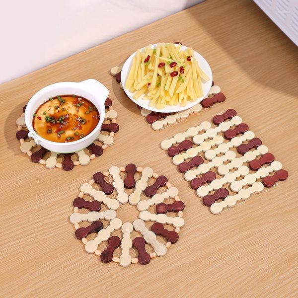 Tischmatten Küche verdickte Bambus Wärmedämmung Matte Holzschale Teebau Hochtemperaturresistent Anti-Scenening-Placemat