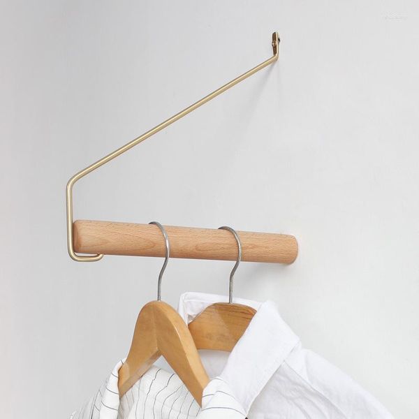 Kleiderbügel Nordic Messing Stoff Kleiderbügel Rack Wand Hanging Hook Collection Shop Dekoration Holz Organisatoren Badezimmer Handtuch