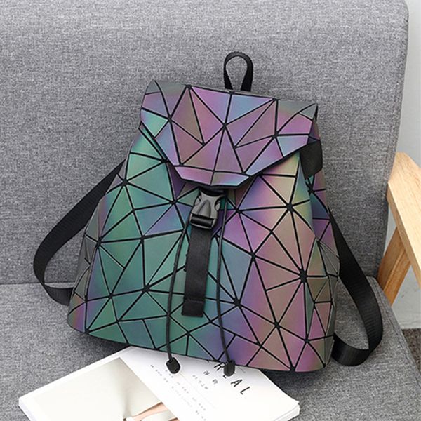 Geometrisches Muster leuchtend Frauen -Rucksack Brieftasche Holographische Reflexion Flash Color Daily Rucksack