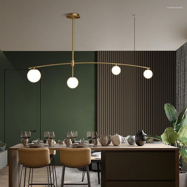 Lustres nórdicos bola de vidro led led suspensão lâmpadas restaurantes sala de jantar decoração de cozinha decoração pendurada luzes de ouro metal