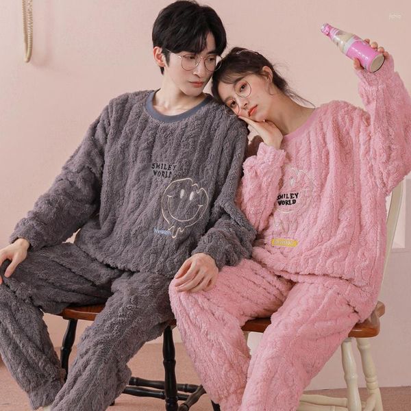 Menas de dormir para casais de sono de inverno coral lã de pijamas femininas femininas Man Pijamas Conjunto de amantes acolhedores Pijama Hombre Mujer Freeship