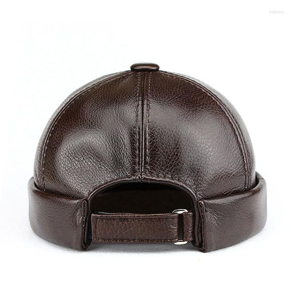 Beretti 2023 Cappello in pelle di vacca di alta qualità di alta qualità per uomo papà regalo Cagoule cranio Gorros Hombre Docker Cap 55-61 cm