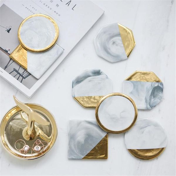 Tischläufer Luxus Marmor Keramik Goldbeschichtung Geometrische Tassenmatte wasserdichte hitzebletzungsunuldierte Pads Schmucktablett Home Desktop
