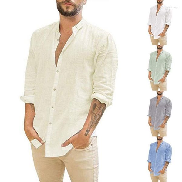 Camisas casuais masculinas Cardigã de linho de algodão Solso de manga longa de mangas compridas Blusa de plus size de tamanho