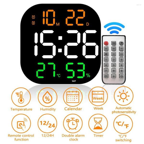 Relógios de parede 11 polegadas LED de tela grande Tabela de alarme de controle remoto Digital com calendário de umidade de temperatura