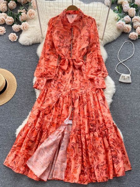 Основные повседневные платья Осенняя мода Boho Maxi платье Женское винтажное длинное фонарь