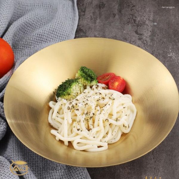 Placas prato de mesa de mesa doméstica não deslize salada de superfície lisa desenho de arame de arame redondo sopa profunda Gadgets de cozinha de ouro