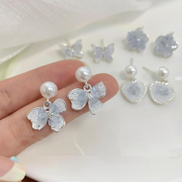 Orecchini per borchie Feehow Blue Flower Butterfly for Women Luxury Crystal Earring Accessori per festa della vita quotidiana