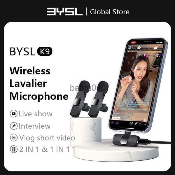 Mikrofone BYSL K9 Wireless Lavalier Mikrofon Tragbares Audio -Video -Aufnahme -Interview Mini -Mikrofon für Android YouTube Game Live -Sendung HKD230818